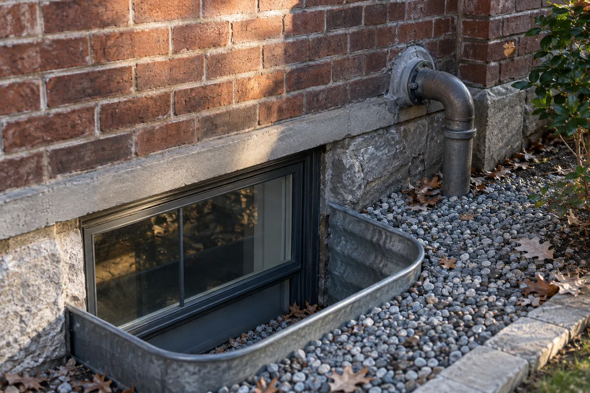 Illustrative brick foundation and window well