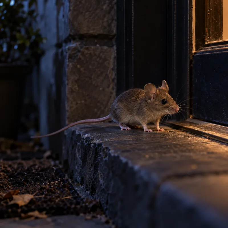 Illustrative mouse at a stone threshold