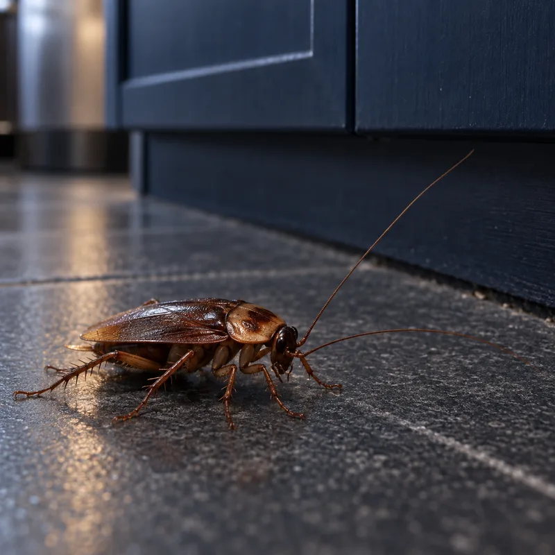 Illustrative cockroach near a cabinet